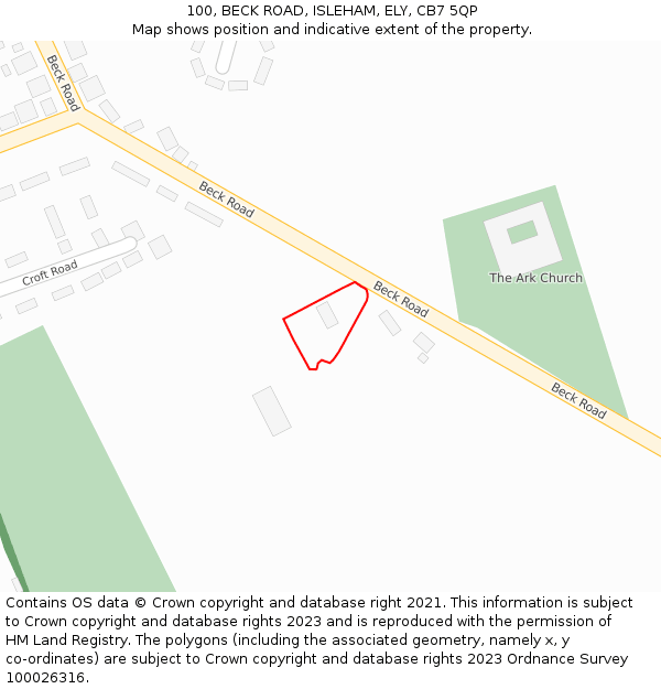 100, BECK ROAD, ISLEHAM, ELY, CB7 5QP: Location map and indicative extent of plot