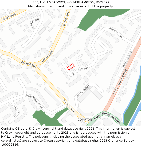 100, HIGH MEADOWS, WOLVERHAMPTON, WV6 8PP: Location map and indicative extent of plot