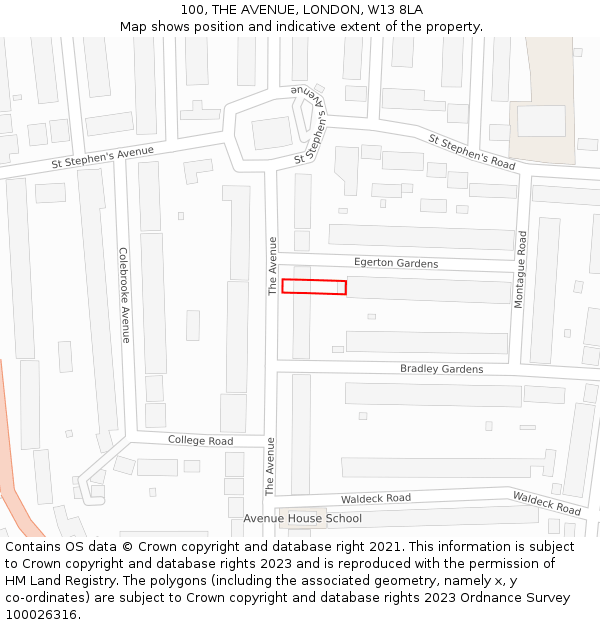 100, THE AVENUE, LONDON, W13 8LA: Location map and indicative extent of plot