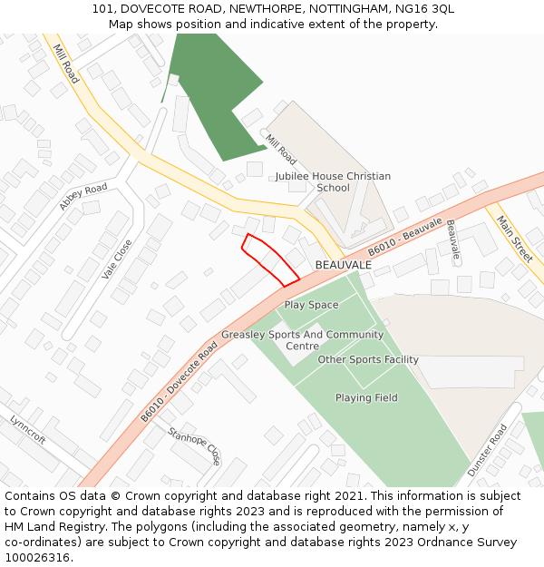 101, DOVECOTE ROAD, NEWTHORPE, NOTTINGHAM, NG16 3QL: Location map and indicative extent of plot