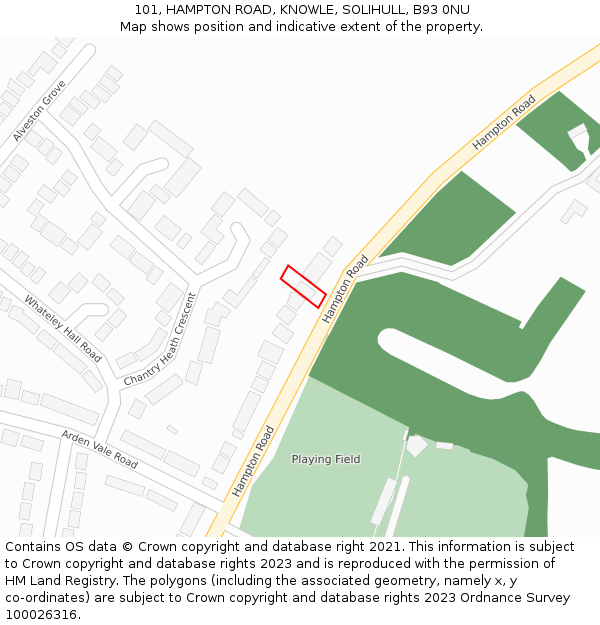 101, HAMPTON ROAD, KNOWLE, SOLIHULL, B93 0NU: Location map and indicative extent of plot