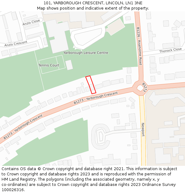 101, YARBOROUGH CRESCENT, LINCOLN, LN1 3NE: Location map and indicative extent of plot