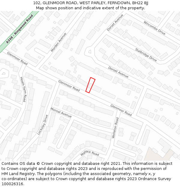 102, GLENMOOR ROAD, WEST PARLEY, FERNDOWN, BH22 8JJ: Location map and indicative extent of plot