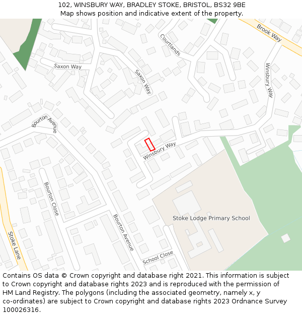 102, WINSBURY WAY, BRADLEY STOKE, BRISTOL, BS32 9BE: Location map and indicative extent of plot