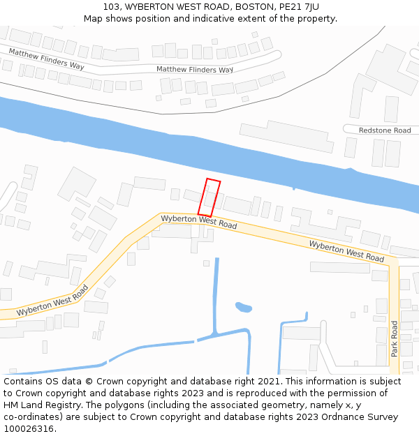 103, WYBERTON WEST ROAD, BOSTON, PE21 7JU: Location map and indicative extent of plot