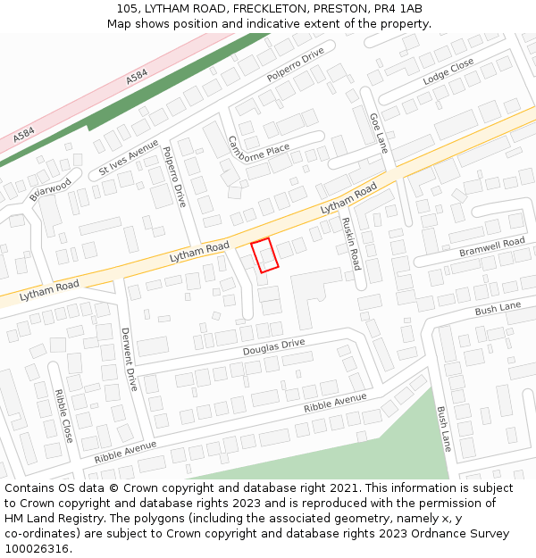 105, LYTHAM ROAD, FRECKLETON, PRESTON, PR4 1AB: Location map and indicative extent of plot