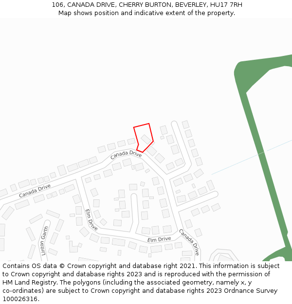 106, CANADA DRIVE, CHERRY BURTON, BEVERLEY, HU17 7RH: Location map and indicative extent of plot