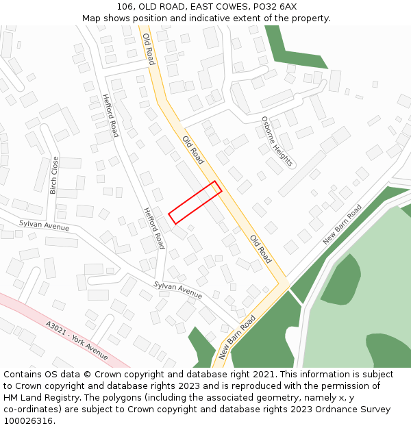 106, OLD ROAD, EAST COWES, PO32 6AX: Location map and indicative extent of plot