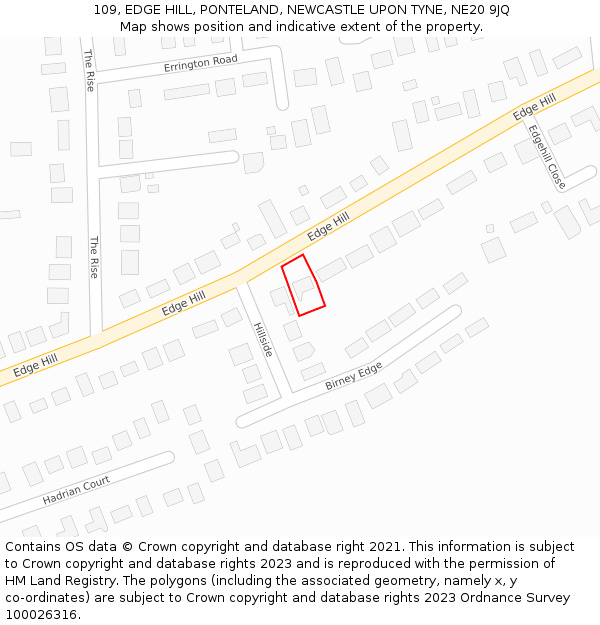 109, EDGE HILL, PONTELAND, NEWCASTLE UPON TYNE, NE20 9JQ: Location map and indicative extent of plot