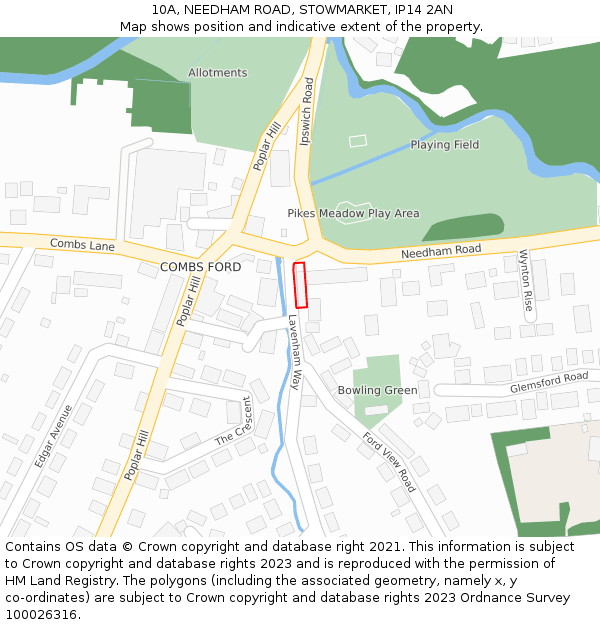 10A, NEEDHAM ROAD, STOWMARKET, IP14 2AN: Location map and indicative extent of plot