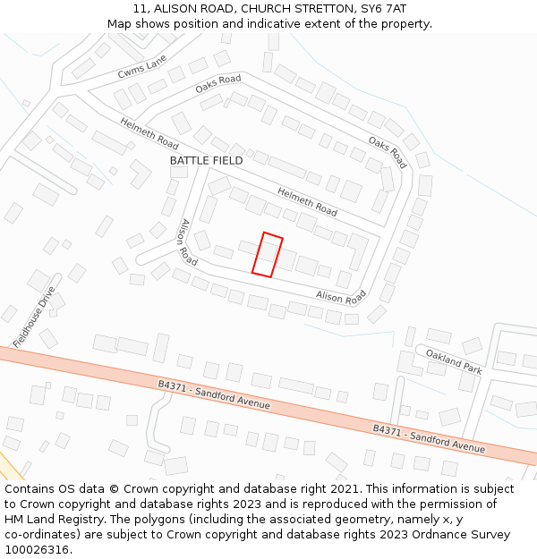 11, ALISON ROAD, CHURCH STRETTON, SY6 7AT: Location map and indicative extent of plot