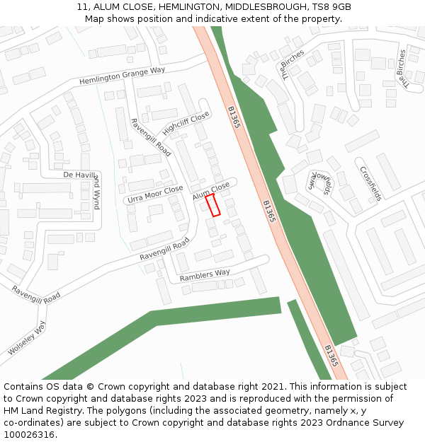 11, ALUM CLOSE, HEMLINGTON, MIDDLESBROUGH, TS8 9GB: Location map and indicative extent of plot