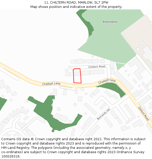 11, CHILTERN ROAD, MARLOW, SL7 2PW: Location map and indicative extent of plot