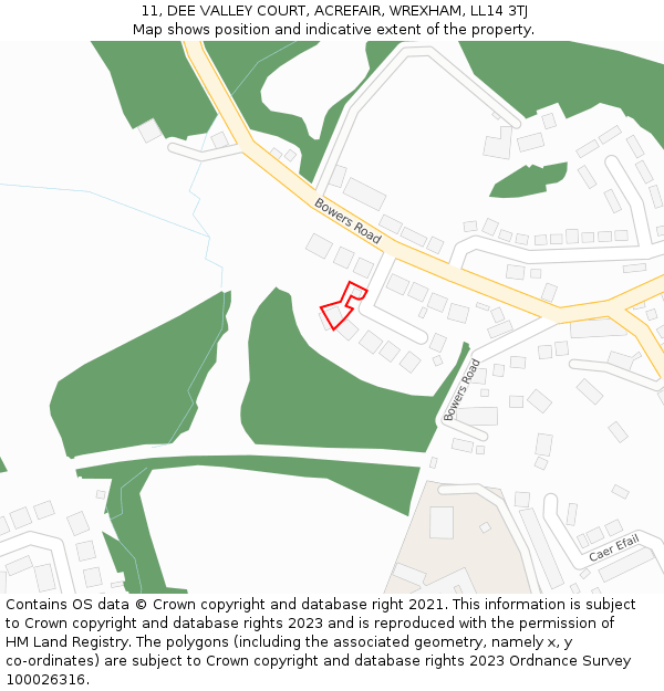 11, DEE VALLEY COURT, ACREFAIR, WREXHAM, LL14 3TJ: Location map and indicative extent of plot