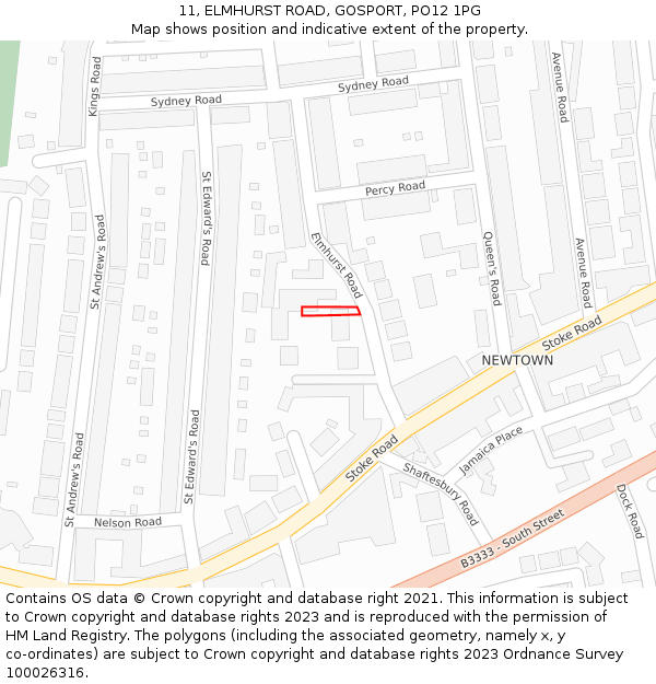 11, ELMHURST ROAD, GOSPORT, PO12 1PG: Location map and indicative extent of plot