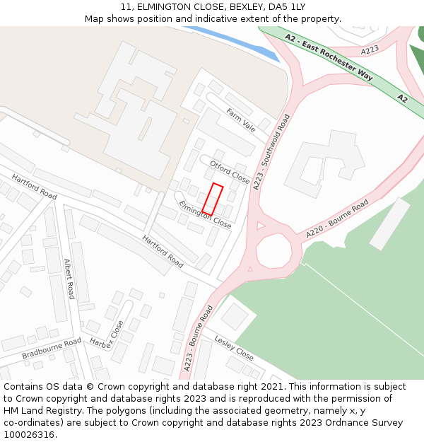 11, ELMINGTON CLOSE, BEXLEY, DA5 1LY: Location map and indicative extent of plot