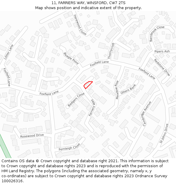 11, FARRIERS WAY, WINSFORD, CW7 2TS: Location map and indicative extent of plot