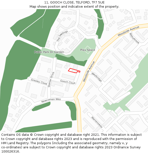 11, GOOCH CLOSE, TELFORD, TF7 5UE: Location map and indicative extent of plot