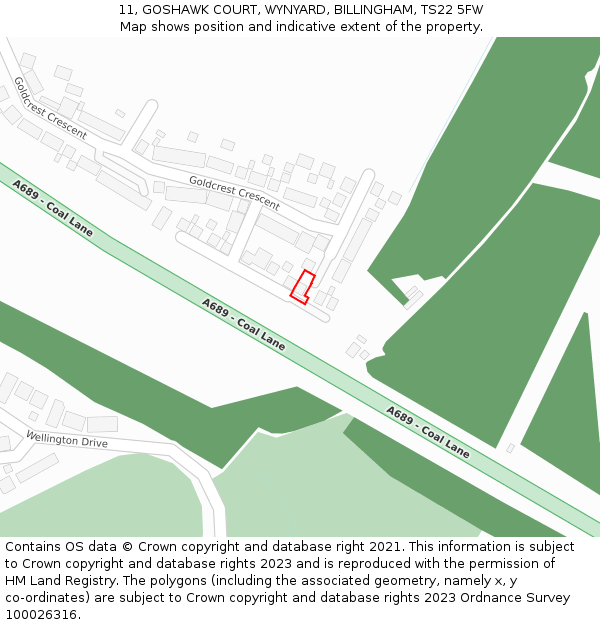 11, GOSHAWK COURT, WYNYARD, BILLINGHAM, TS22 5FW: Location map and indicative extent of plot