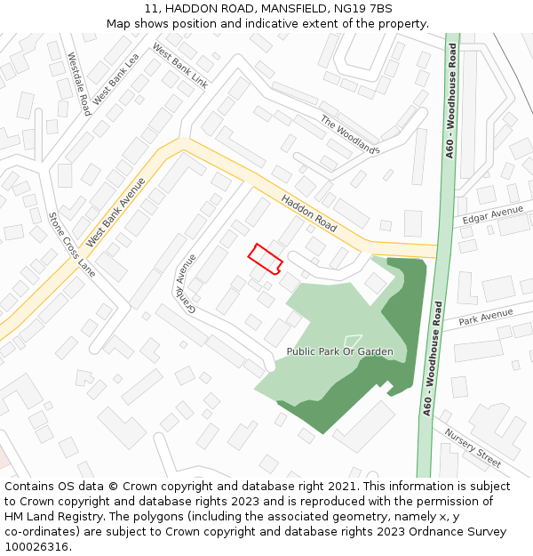 11, HADDON ROAD, MANSFIELD, NG19 7BS: Location map and indicative extent of plot