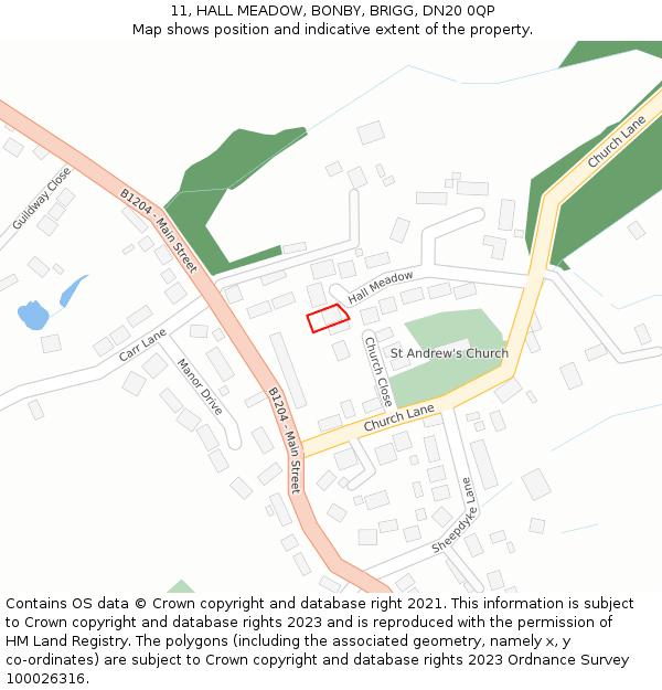 11, HALL MEADOW, BONBY, BRIGG, DN20 0QP: Location map and indicative extent of plot