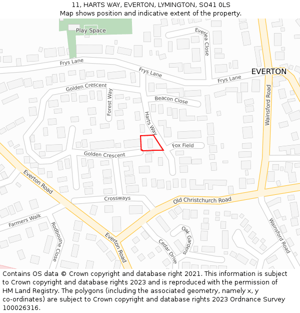 11, HARTS WAY, EVERTON, LYMINGTON, SO41 0LS: Location map and indicative extent of plot