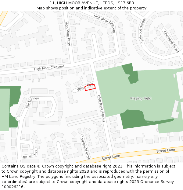 11, HIGH MOOR AVENUE, LEEDS, LS17 6RR: Location map and indicative extent of plot