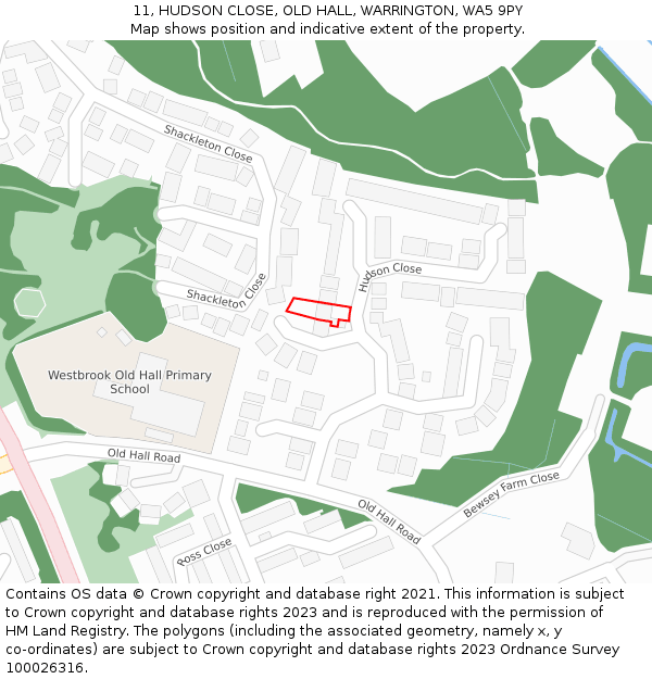 11, HUDSON CLOSE, OLD HALL, WARRINGTON, WA5 9PY: Location map and indicative extent of plot