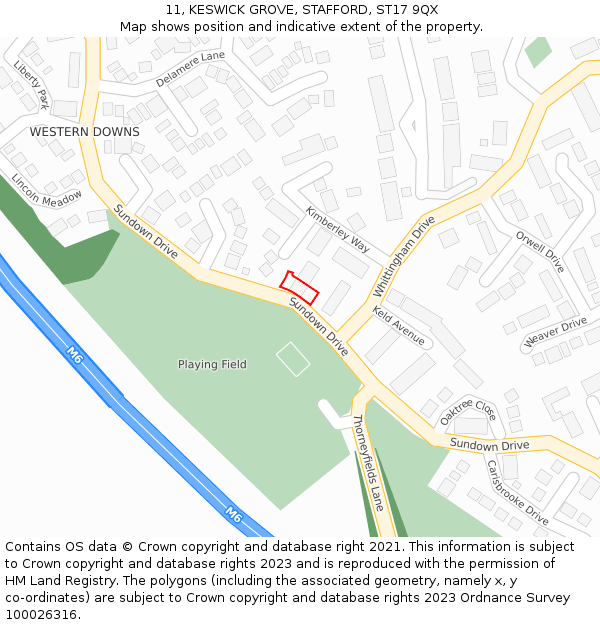 11, KESWICK GROVE, STAFFORD, ST17 9QX: Location map and indicative extent of plot