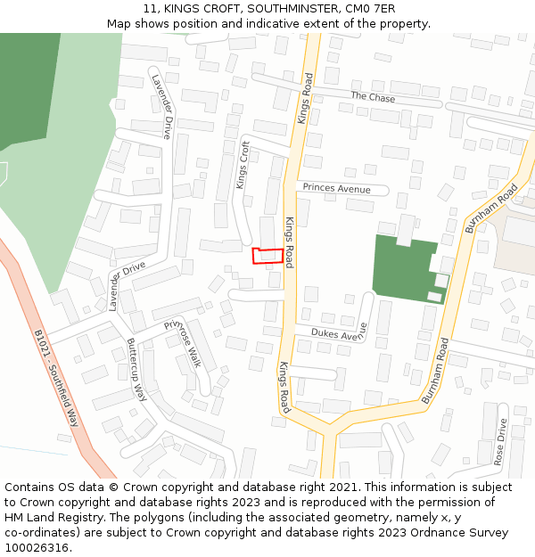 11, KINGS CROFT, SOUTHMINSTER, CM0 7ER: Location map and indicative extent of plot