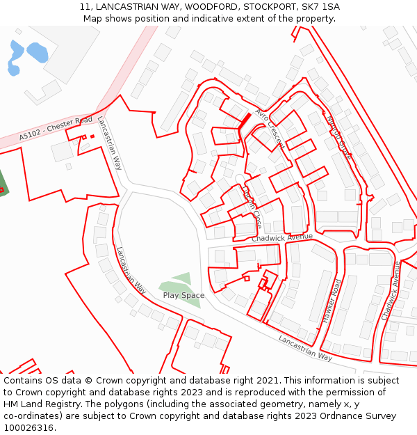 11, LANCASTRIAN WAY, WOODFORD, STOCKPORT, SK7 1SA: Location map and indicative extent of plot