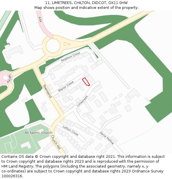 11, LIMETREES, CHILTON, DIDCOT, OX11 0HW: Location map and indicative extent of plot