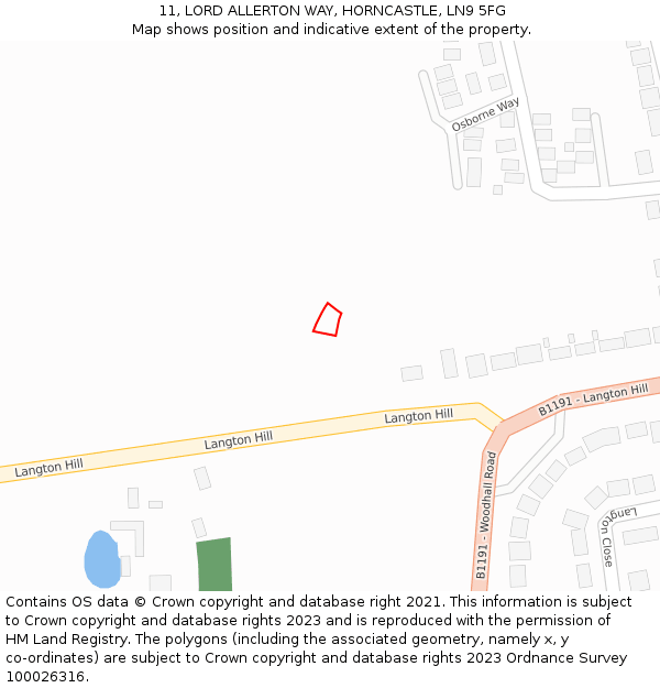 11, LORD ALLERTON WAY, HORNCASTLE, LN9 5FG: Location map and indicative extent of plot