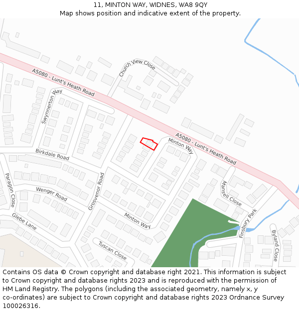 11, MINTON WAY, WIDNES, WA8 9QY: Location map and indicative extent of plot