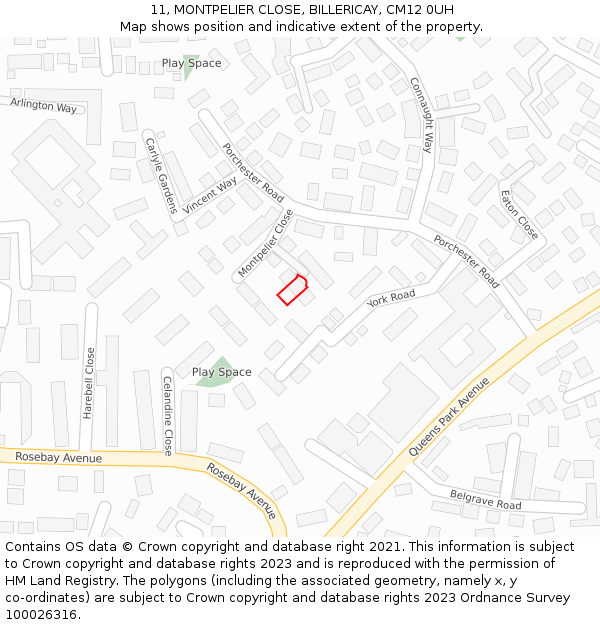 11, MONTPELIER CLOSE, BILLERICAY, CM12 0UH: Location map and indicative extent of plot