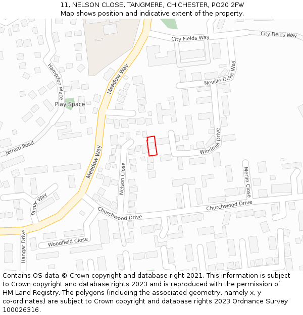 11, NELSON CLOSE, TANGMERE, CHICHESTER, PO20 2FW: Location map and indicative extent of plot