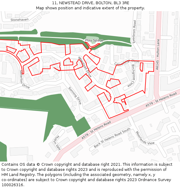 11, NEWSTEAD DRIVE, BOLTON, BL3 3RE: Location map and indicative extent of plot