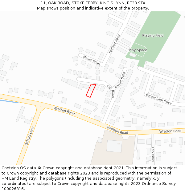 11, OAK ROAD, STOKE FERRY, KING'S LYNN, PE33 9TX: Location map and indicative extent of plot