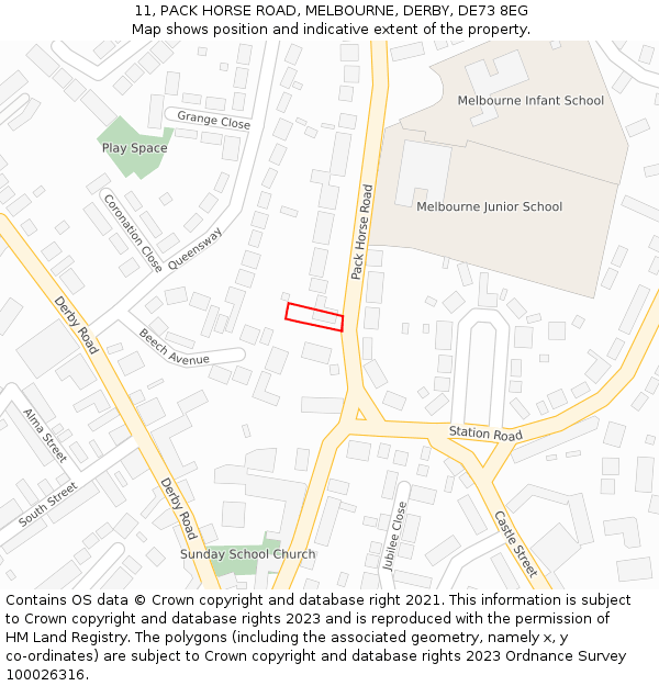 11, PACK HORSE ROAD, MELBOURNE, DERBY, DE73 8EG: Location map and indicative extent of plot