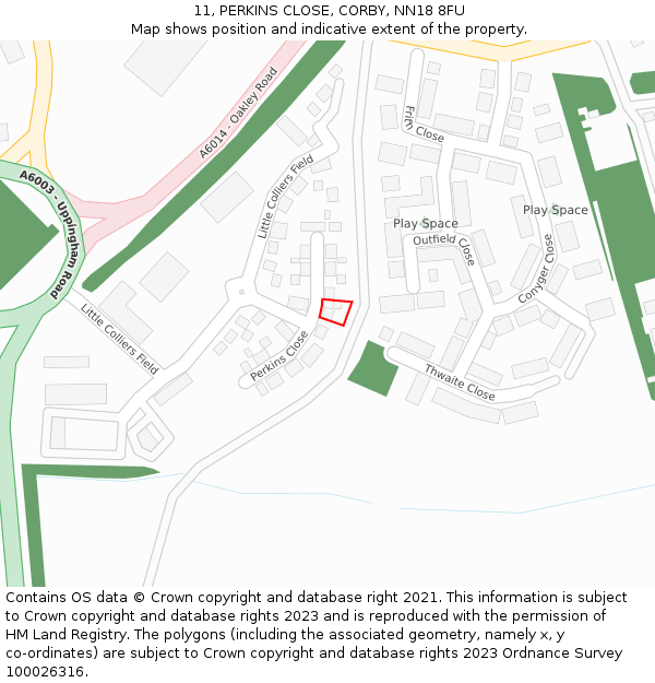 11, PERKINS CLOSE, CORBY, NN18 8FU: Location map and indicative extent of plot