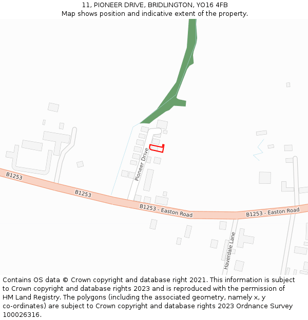 11, PIONEER DRIVE, BRIDLINGTON, YO16 4FB: Location map and indicative extent of plot