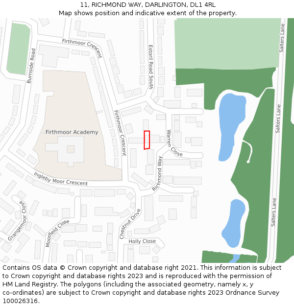 11, RICHMOND WAY, DARLINGTON, DL1 4RL: Location map and indicative extent of plot