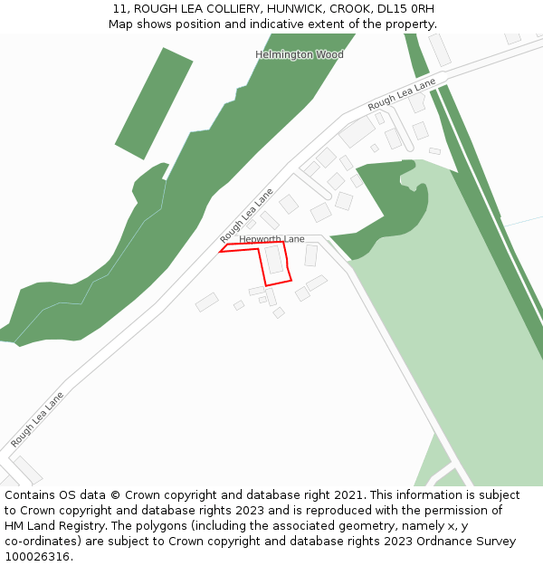 11, ROUGH LEA COLLIERY, HUNWICK, CROOK, DL15 0RH: Location map and indicative extent of plot