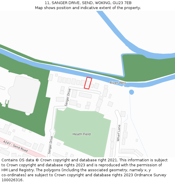 11, SANGER DRIVE, SEND, WOKING, GU23 7EB: Location map and indicative extent of plot