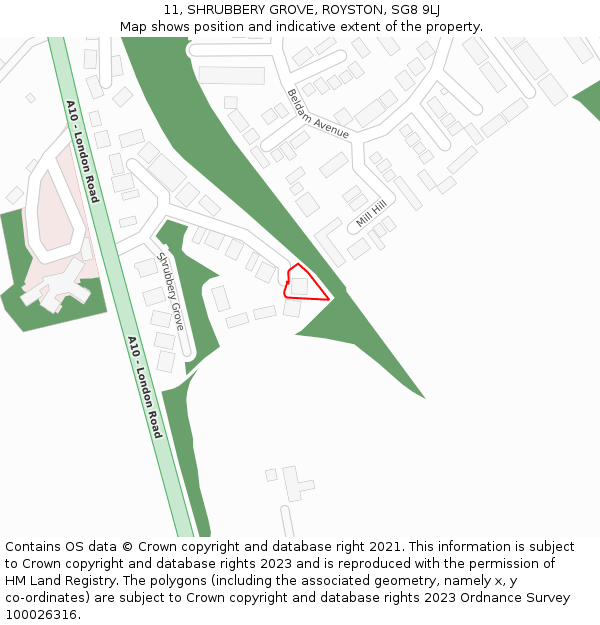 11, SHRUBBERY GROVE, ROYSTON, SG8 9LJ: Location map and indicative extent of plot