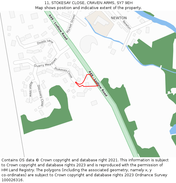 11, STOKESAY CLOSE, CRAVEN ARMS, SY7 9EH: Location map and indicative extent of plot