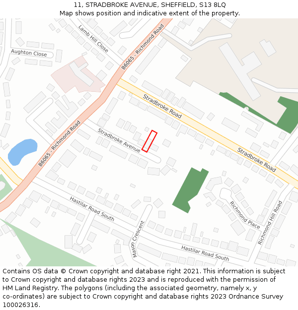 11, STRADBROKE AVENUE, SHEFFIELD, S13 8LQ: Location map and indicative extent of plot