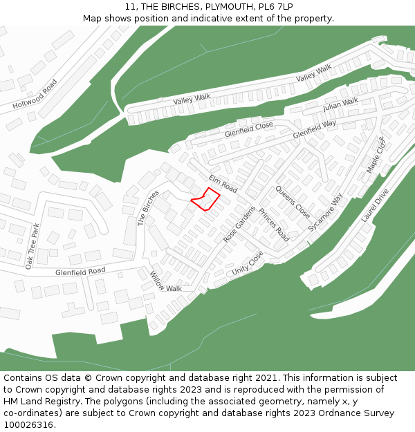 11, THE BIRCHES, PLYMOUTH, PL6 7LP: Location map and indicative extent of plot