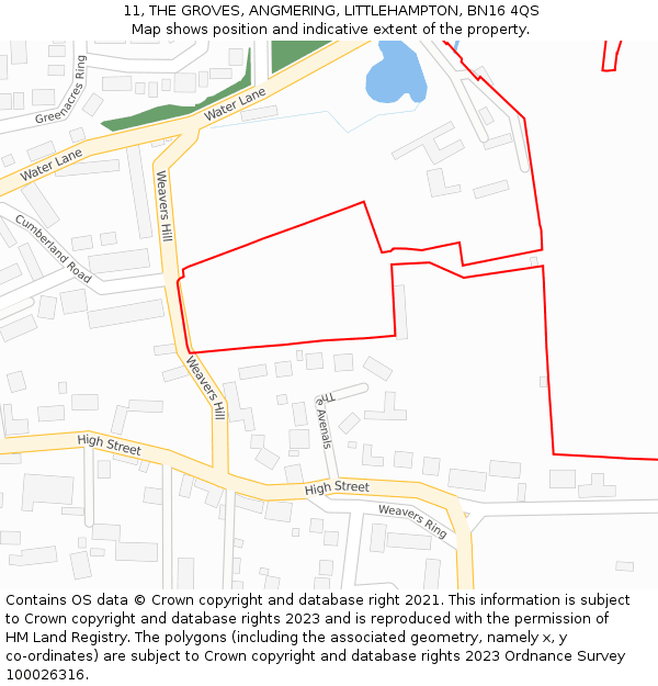 11, THE GROVES, ANGMERING, LITTLEHAMPTON, BN16 4QS: Location map and indicative extent of plot