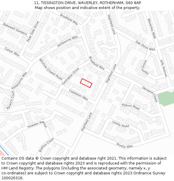 11, TISSINGTON DRIVE, WAVERLEY, ROTHERHAM, S60 8AP: Location map and indicative extent of plot